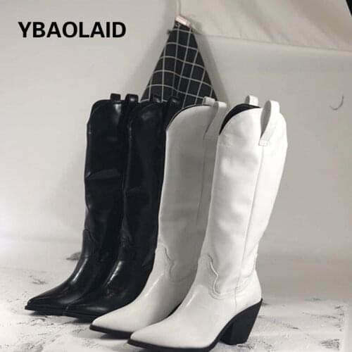 Spring and Autumn New Solid Color Wild Pointed V-neck Non-slip Rubber Sole Sleeve Medium Thick Heel Long Martin Womens Boots