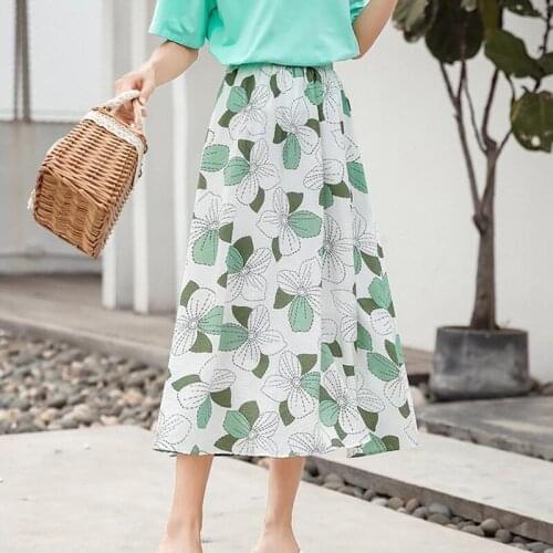 Bohemia Style Floral Prints Skirts For Women Summer Beach Sunny A-line Skirts Casual High Waist Maxi Skirt