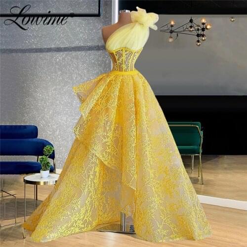 Lowime Turkish Yellow Evening Dresses 2021 Robe De Soiree Women Prom Dresses Formal Evening Wear Arabic Party Gown For Weddings