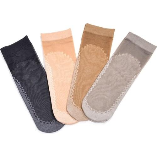 1Pair Mid Tube Socks Bottom Splice Non-Slip Velvet/Cotton Breathable for Massage Transparent Women Socks Thin Silk Sock