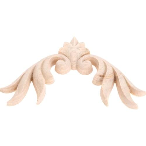 1 Pc 10cm Carving Natural Wood Appliques for Furniture Cabinet Unpainted Wooden Crafts Woodcarving Corner Decal Home Decorative