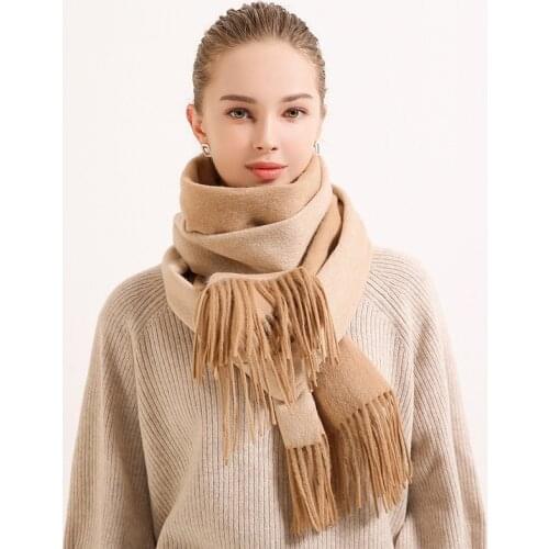 100% Wool Scarf Long Pashmina Womens Autumn Thick Warm Wrap Ladies Winter Fashion Scarves with Tassels