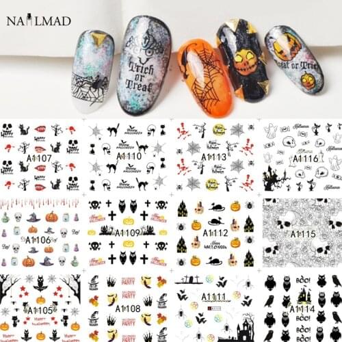 12 patterns/sheet Halloween Nail Water Decals Flowers Transfer Stickers Skull Nail Art Sticker Tattoo Decals