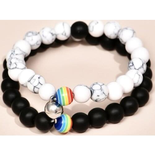 2Pcs/set White Black Couple Magnetic Bracelets Natural Stone Matching Braslet For Lovers Valentine Magnet Bracelet Jewelry Gift