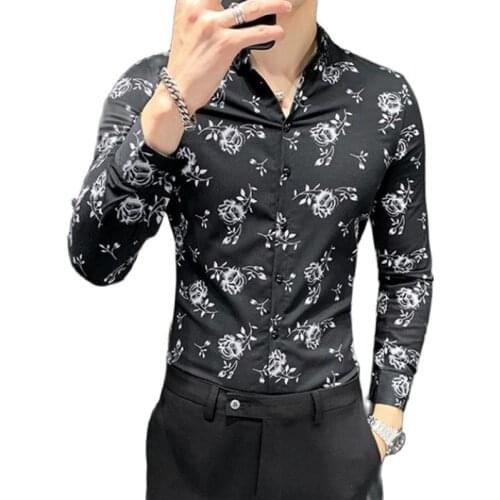 2021 Fashions Mens Flower Shirt Long Sleeve Men High Quality Slim Fit Business Casual Shirt Designer Shirts Man Clothing 3XL