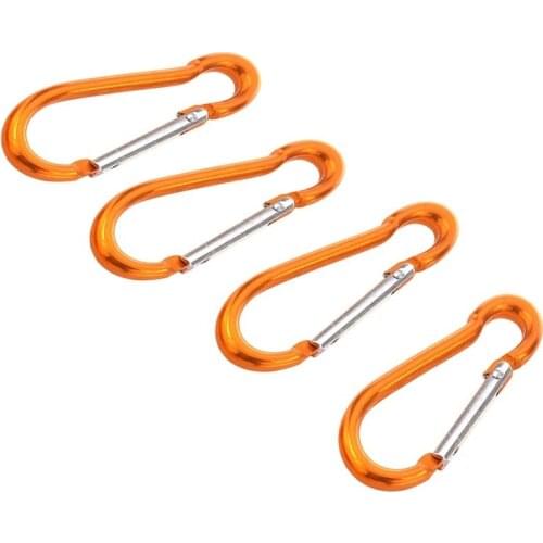 4pcs Travel Gold Tone Spring Loaded Gate 5mm Dia Carabiner Clip Hooks Carabiner Buckles