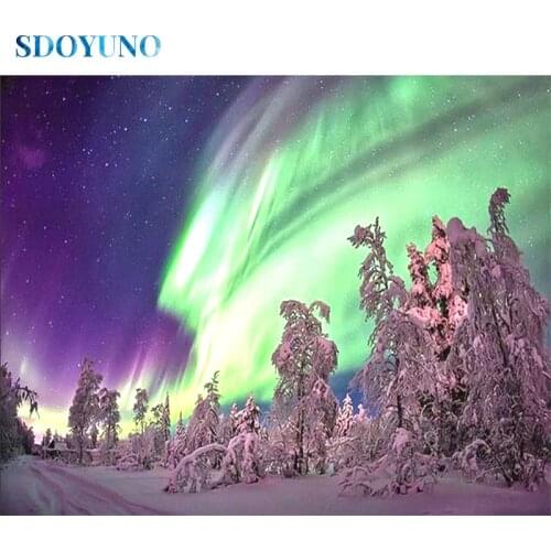 SDOYUNO 5D DIY Diamond Painting Aurora Scenery Full Square/Round Diamond Embroidery Cross Stitch Mosaic Pattern Home Decor