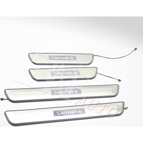 Car Styling Stainless Steel Led Door Sill Scuff Plate Guard Sills Protector Trim For Hyundai Santa Fe 2013-2020