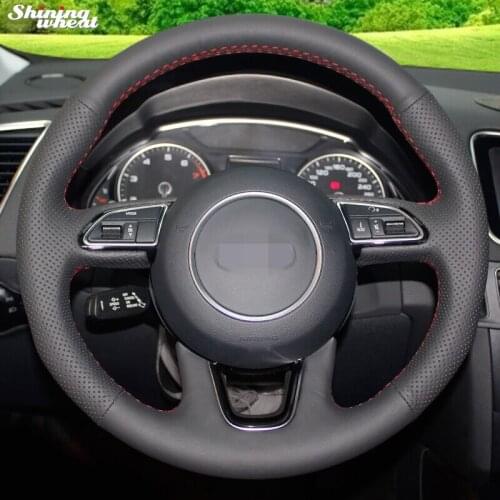 Shining wheat Hand-stitched Black Genuine Leather Car Steering Wheel Cover for Audi Q3 Q5 2013 2014 2015