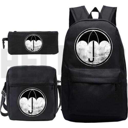 Black Plecak 3 PCS/set Sac A Dos Anime The Umbrella Academy Backpack Men Zipper Bag Pack Shoulder Bookbag Pencil Bag Mochila