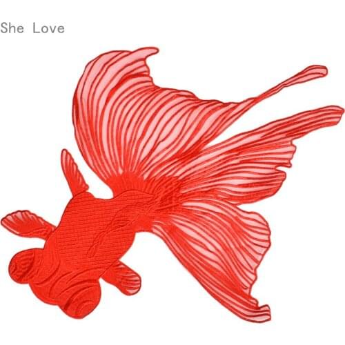 Chzimade Large Goldfish Sew On Embroidery Patch Coat Jacket Jeans Decoration Motifs Applique