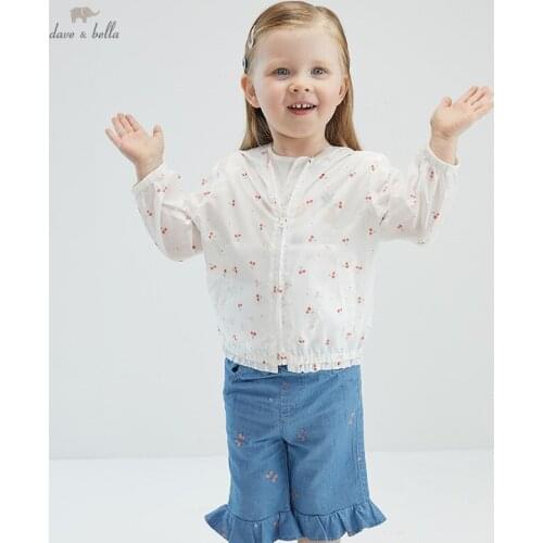 DBM17764 dave bella summer baby girls fashion cartoon print pockets zipper hooded coat children tops infant toddler outerwear