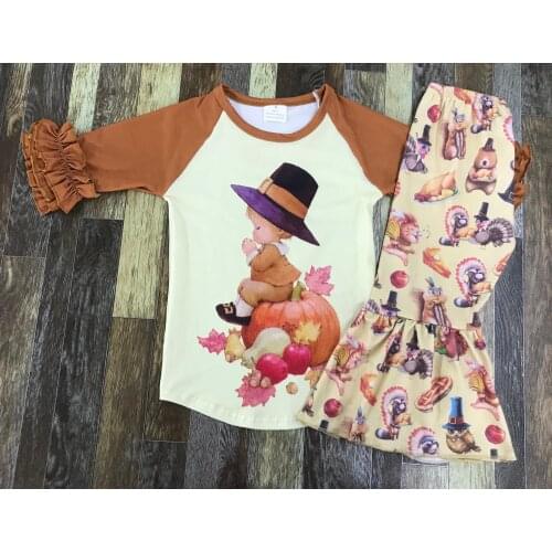 Childrens Fall Boutique Baby Girl Cute doll Pumpkin Thanksgiving Bell base set