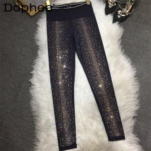European Heavy Hot Drilling Bottoming Trousers Women 2021 New Stretch Slim Fit Leggings Summer Fashion Skinny Long Pants Fashion