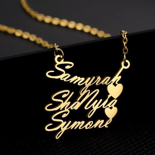 Customized Three Layers Fashion Stainless Steel Name Necklace Personalized Letter Multiple Heart Pendant Nameplate Gift