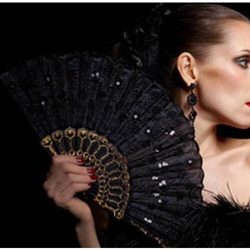 Chinese/Spanish Style Dance Wedding Party Lace Silk Folding Hand Held Flower Fan for Gift for Souvenir leque chines