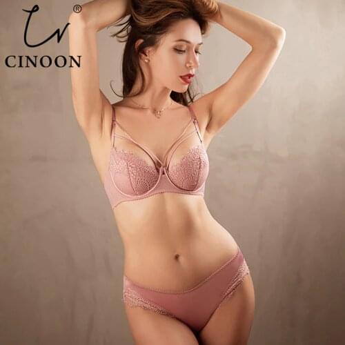 CINOON New Plus Size Lace Bra Set Push Up Bras and Panty Set Classic Bandage Underwire Lingerie Set Ultrathin Gathered Underwear