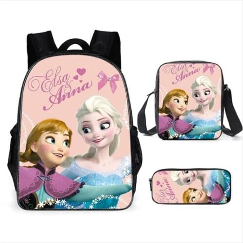 3PCS School Backpacks Set Frozen princess 3D Print School Bags For Girls boys Students Primary Daily Casual Travel Bag Elsa