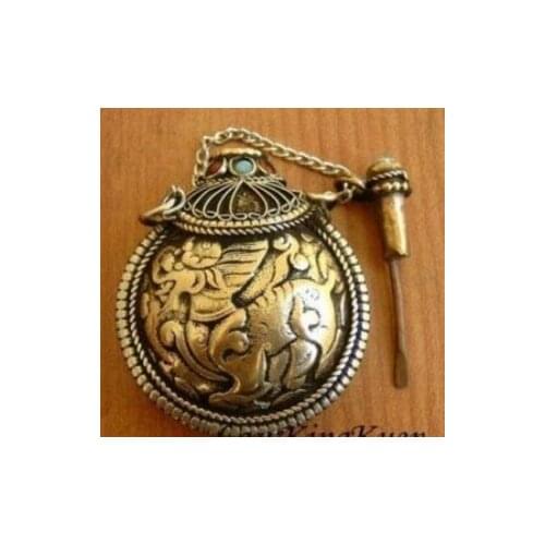 Nice Tibet Silver Brass Kylin Gemstones Snuff Bottle Free shipping