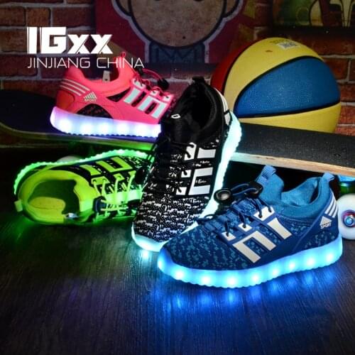 IGxx LED Light Up Shoes For Kids Best Gift USB Charging Glowing Shoes LED Kids Shoes Child Luminous Knit Sport LED Sneakers Boys