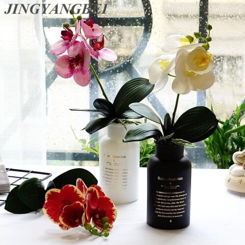 Latex Butterfly Orchid with Leaves Artificial Flowers Home Decor Wedding DIY Decoration Fake Flowers