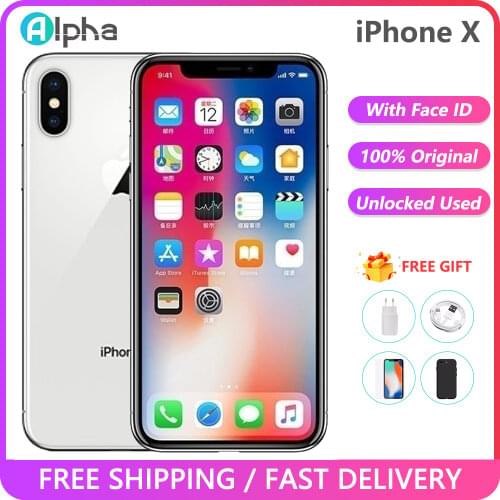 Original Used Apple iPhone X 3GB RAM 64GB 256GB ROM 5.8" iOS A11 Smartphone 12MP Hexa Core 4G LTE Phone with face IDfunction