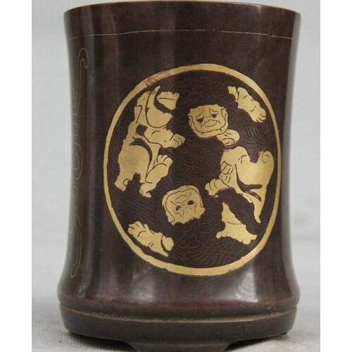 Song voge gem S2070 5 Chinese Dynasty Palace Purple Bronze 24K Gold Gilt Brush Pot pencil vase