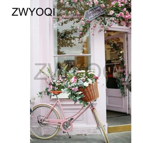 Full Round Diamond embroidery rose DIY Diamond painting Cross stitch Flower basket Full Square Diamond mosaic Bicycle Flowershop