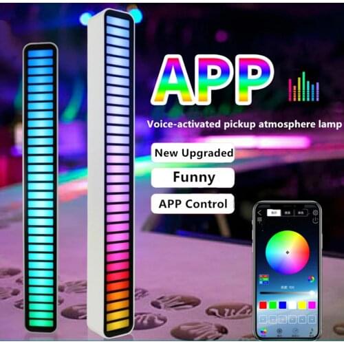 Black Shell RGB Voice-Activated Pickup Rhythm Light With Base Aluminum Alloy 32 LED Bit Music Level Indicator for Car Home Party