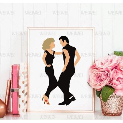 Grease Olivia Newton John and John Travolta Canvas Prints The Movie Grease Sing a Long Vintage Poster Painting Home Wall Decor