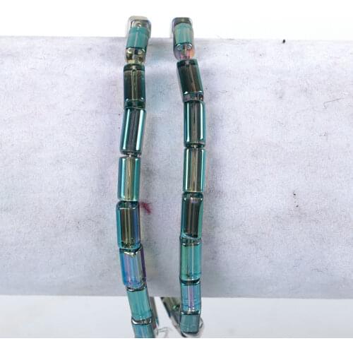 Glass AB Rainbow Color Aurora Borealis Beads Rectangle Transparent Clear About 8mm x 4mm, Hole: 0.8mm, 32cm long, 2 Strands