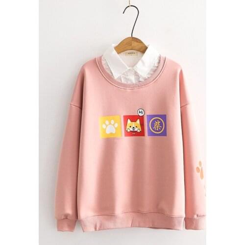 Thick Kawaii Anime Print Women Hoodies Teen Girls Winter Harajuku Cute Graphic Pink Sweatshirt Female Long Sleeve White Pullover