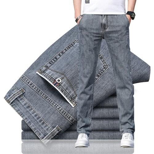 Thin Summer Denim Jeans Men Straight Casual Gray Blue Male Jeans Pants 2021clothing Korea Style Jeans For Male Stretch