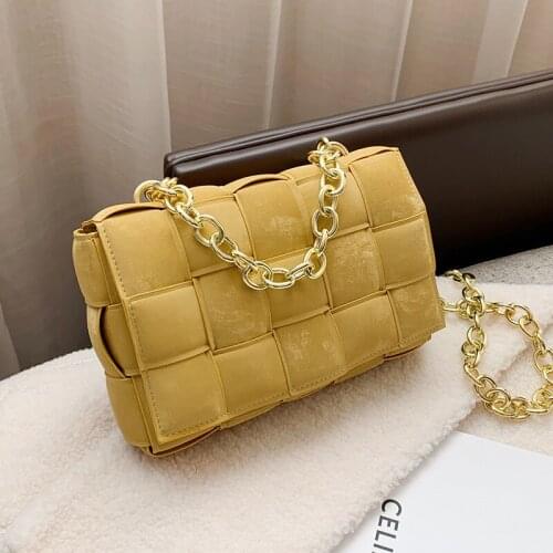 Thick Chain Square Braided Leather Womens Handbag Ladies Fashion Designer Shoulder Bag Classic Popular All-Match Crossbody Bags