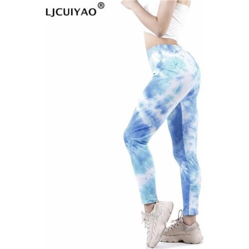 LJCUIYAO Women Tie-Dye Leggings Fitness Femme High Waist Exercise Push Up Patchwork Ankle-Length Breathable Sports Lady Pants