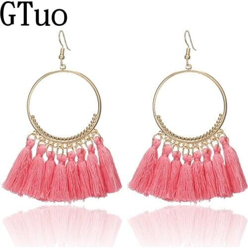 Vintage Boho Black Red Tassel Earrings for Women Round Long Dangle Drop Earring Party Wedding Charm Jewelry Gift Hook Earring