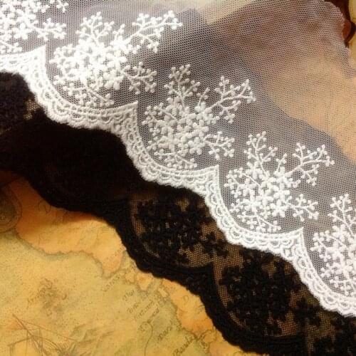 15yard/lot Snowflake White Black Embroidered Lace Fabric, DIY Handmade Lace Accessories Textile Lace Fabrics