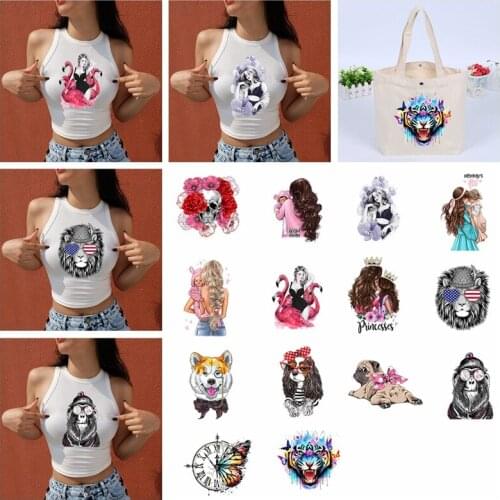 3pcs Patches For Clothes Cool Animals Thermal Stickers For Clothes DIY Heat Transfer Lady Mom Baby Patches Iron On Transfer