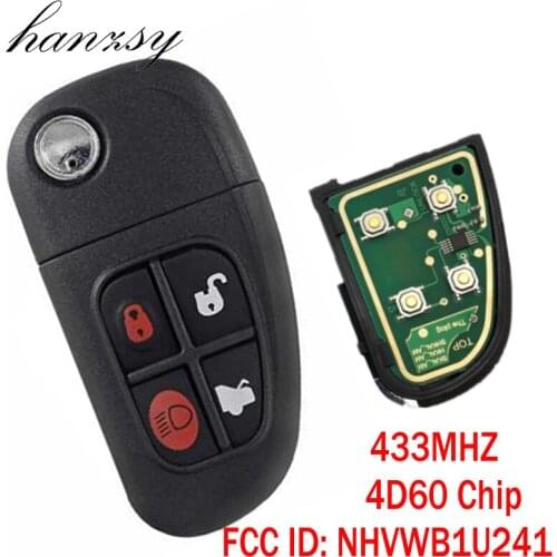 4 Bottons Car Remote key for Jaguar X-Type S-Type 1999-2009 XJ XJR 2002-2008 Complete Flip Folding key NHVWB1U241 315mhz/433mhz