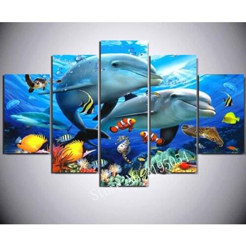5pcs sea Dolphins 3D DIY Diamond Painting Cross Stitch Crystal Needlework Diamond Embroidery Full Diamond mosaic home Decorative