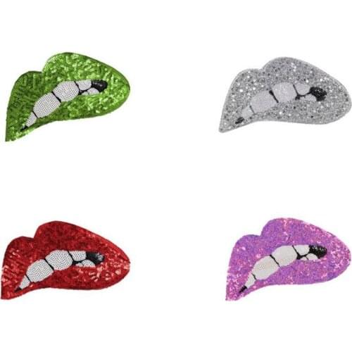 Biker Patches for clothing T shirt Diy 265mm Lips Sequined Sequins T-shirt Womens Fashion Top Shirt Womens Iron on Patch Clothes