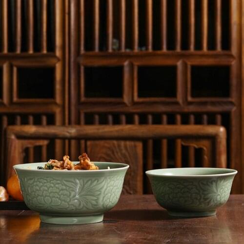 Museum large family noodle bowl celadon Chinese tableware soup bowl personalized rice bowl Chongyang Festival gift