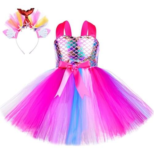 Mermaid Princess Tutu Dress Girls Kids Role Play Clothes Mermaid Theme Party Dress Up Toddler Girls Birthday Carnival Costume