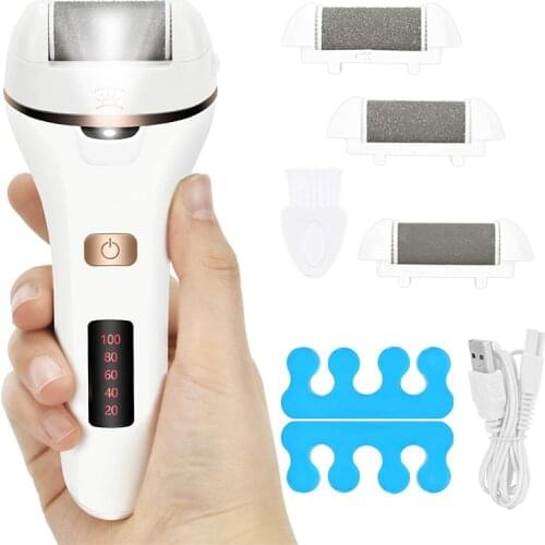 New Hot sale Charged Electric Foot File for Heels Grinding Pedicure Toolsl, With 3 Roller Heads, Foot Mask