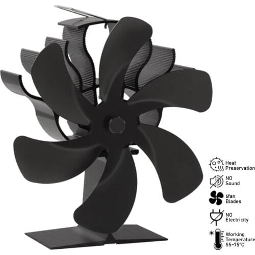 Black Fireplace Fan 6 Blade Heat Powered Stove Fan Wood Burner Eco Friendly Quiet Home Fireplace Fan Efficient Heat Distribution