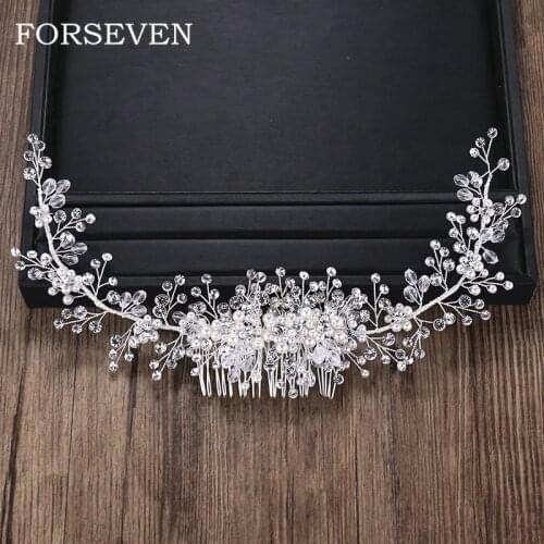 Luxurious Pearl Rhinestone Bride Hair Combs Jewelry Accessories Trendy Hair Ornaments Pearl Wedding Headbands For Bride