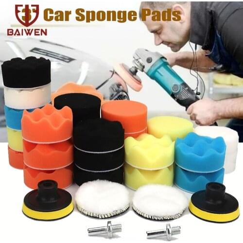 31Pcs Car Polishing Clean Sponge Pad Kit 3 Inch Foam Pad Buffer Kit Polishing Machine Drill Wax Pads for Auto Removes Scratches