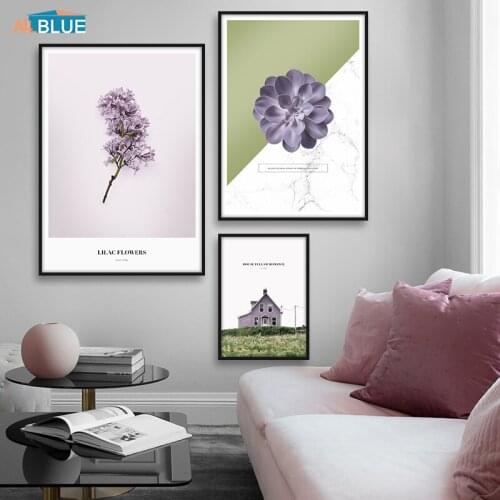 Purple Flower Canvas Art Marble Wall Art Canvas Painting Nordic Posters And Prints House Wall Picture For Living Room Home Decor