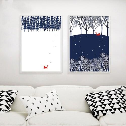Kawaii Red Fox Woodland Posters and Prints Minimalist Wall Decor Canvas Painting Decorative Picture Nordic Style Kids Decoration