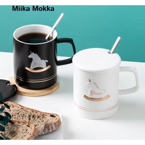 Creative Trojan Horse Coffee Mug with Lid and Spoon Cute Personality Ceramic Mug Cartoon Breakfast Cup Milk Cup Water Cup